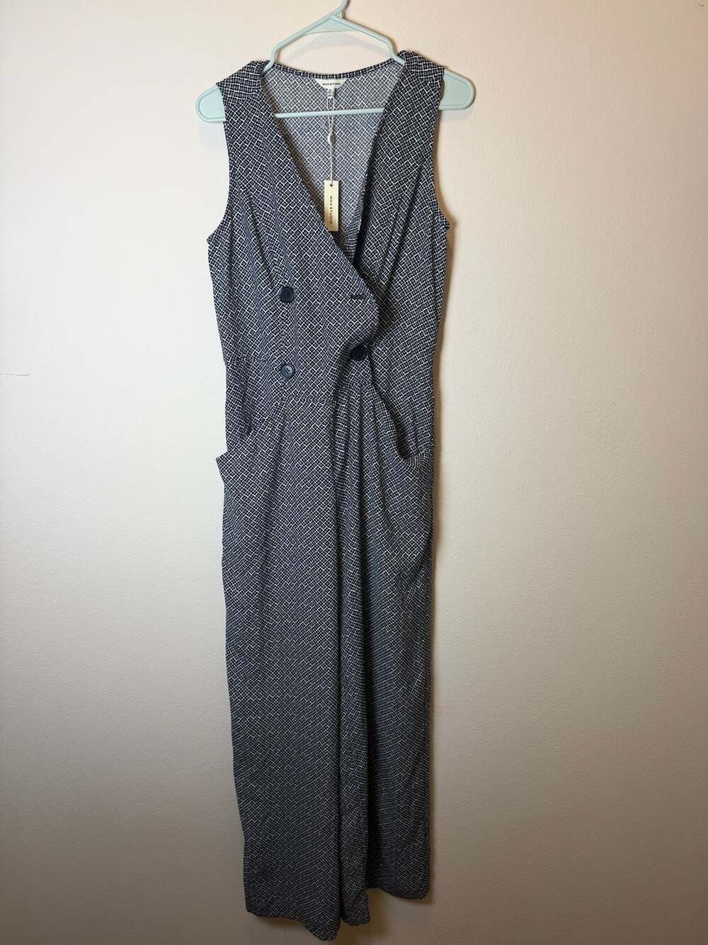 Max Studio Jumpsuit Size M Black Cream Geometric Print Sleeveless